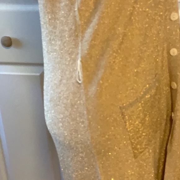 White + Warren- Silk- Gold Lame- Cardigan Sweater Dress- Sz. S - Picture 8 of 12